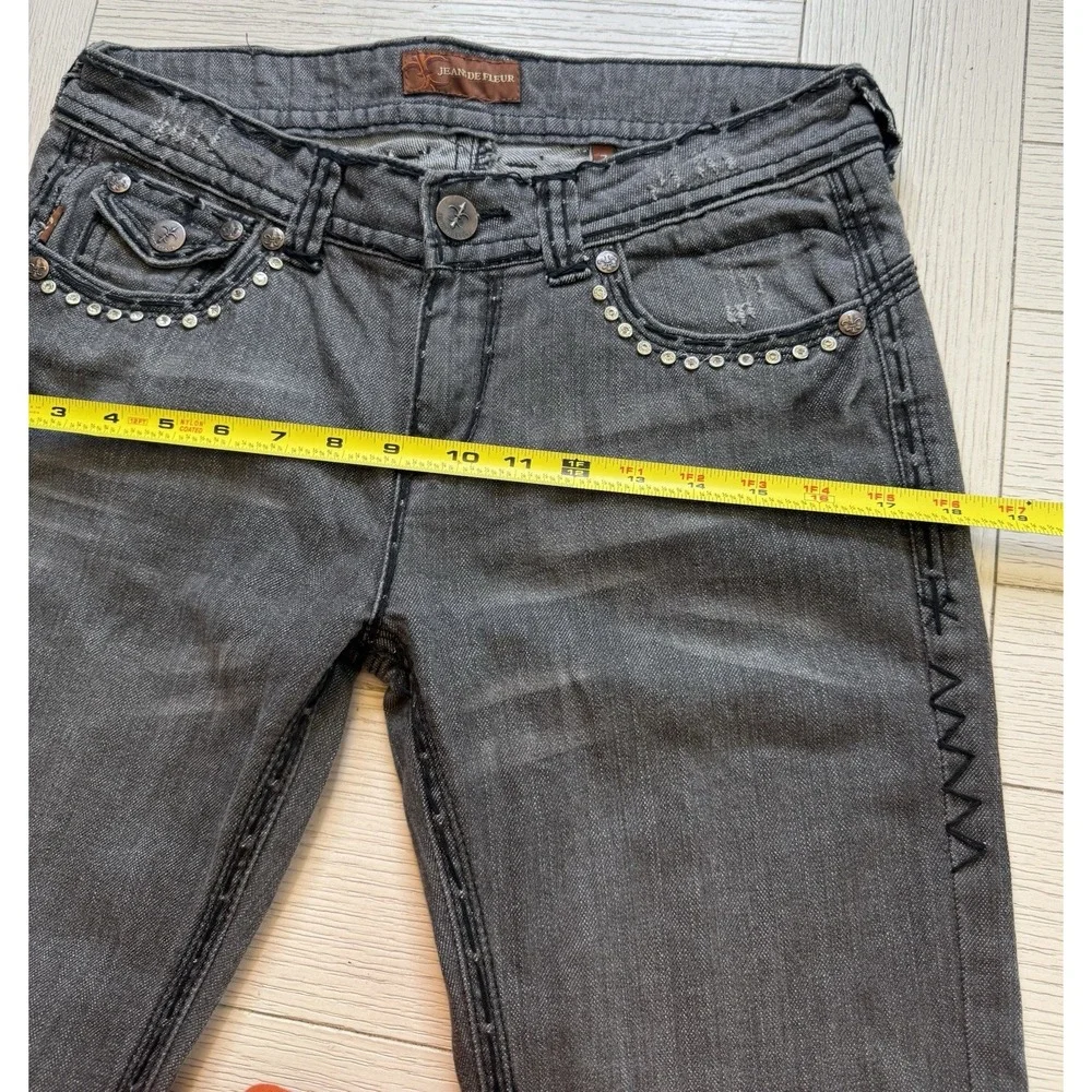Jeans De Fleur Womens 7 Black Denim Embellished Mid Rise Bootcut‎ Jeans Retro